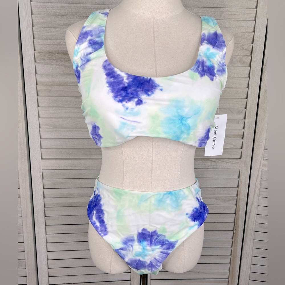 MEET CURVE Scoopneck Tie Dye Underwire Bikini Set-XL